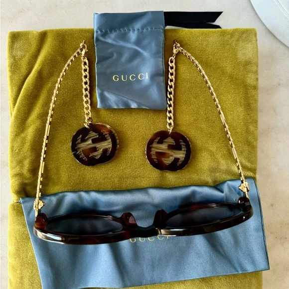 NWT GUCCI 56 mm Brown Multi Sunglasses with logo charms. - Picture 11 of 14